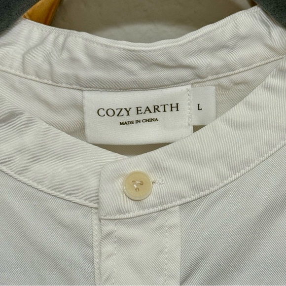 Cozy Earth Men's White Coastal Comfort Mock Neck Short Sleeve Button Down Sz L - Picture 7 of 10